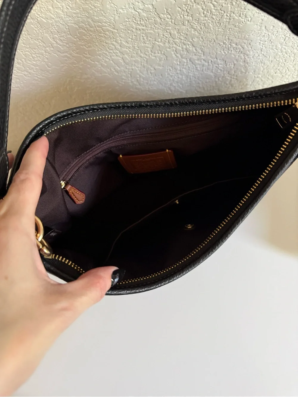 Coach Black Pebbled Leather Hobo Shoulder Bag with Gold Hardware